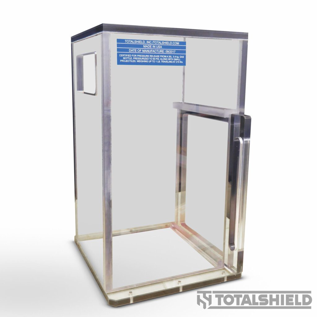 TotalShield’s small polycarbonate bonded enclosure designed for pressure testings.