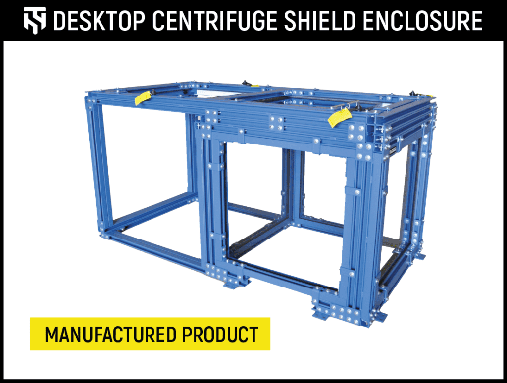 Clear industrial centrifuge safety enclosure manufactured by TotalShield.