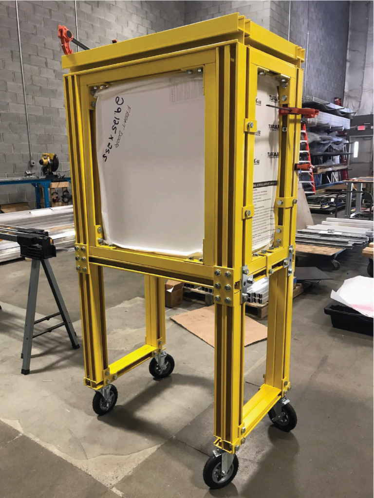 hydrostatic-testing-pressure-enclosure Hydrostatic pressure testing enclosure with a cart.