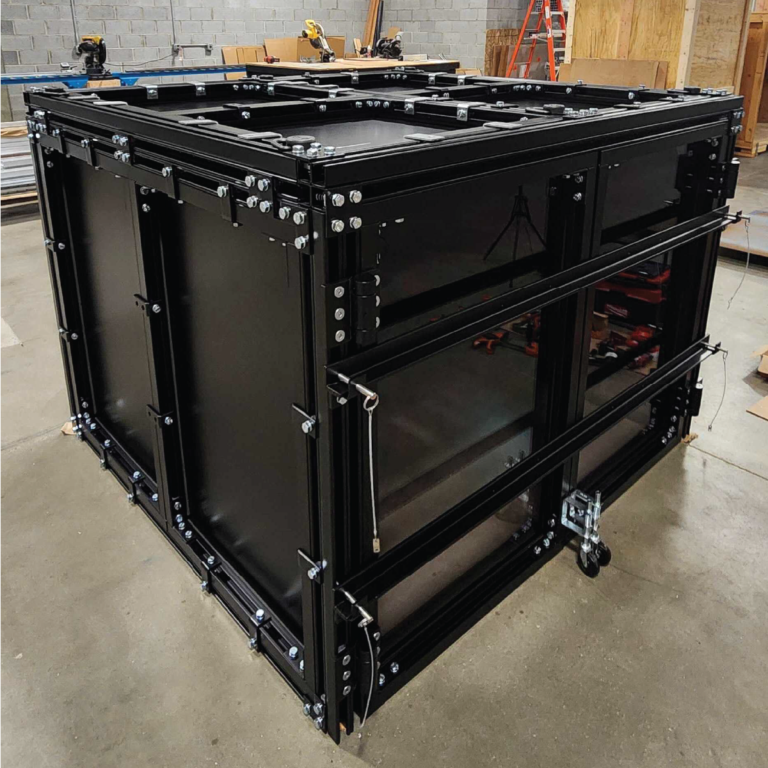 side-pressure-testing-enclosure-black Pressure testing enclosure designed in black color.